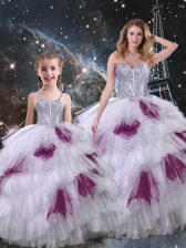 Wonderful Beading and Ruffled Layers 15 Quinceanera Dress Multi-color Lace Up Sleeveless Floor Length