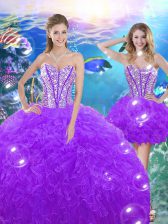 Great Purple Sweetheart Neckline Beading and Ruffles 15 Quinceanera Dress Sleeveless Lace Up