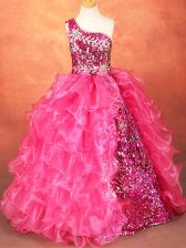  Sleeveless Lace Up Floor Length Beading and Ruffles and Sequins Girls Pageant Dresses
