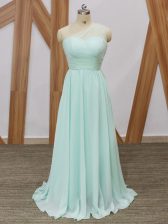 Glorious Apple Green Quinceanera Court of Honor Dress One Shoulder Sleeveless Sweep Train Side Zipper