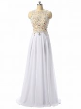 Most Popular White Sleeveless High Low Beading and Lace and Appliques Zipper Prom Party Dress