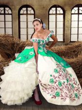 Charming Multi-color Ball Gowns Embroidery and Ruffled Layers Sweet 16 Dresses Lace Up Taffeta Sleeveless Floor Length