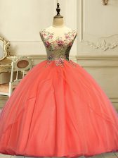  Orange Red Lace Up 15 Quinceanera Dress Appliques Sleeveless Floor Length