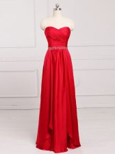  Red Taffeta Zipper Quinceanera Dama Dress Sleeveless Floor Length Beading and Belt