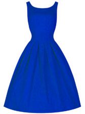 Top Selling Royal Blue A-line High-neck Sleeveless Taffeta Knee Length Lace Up Ruching Damas Dress