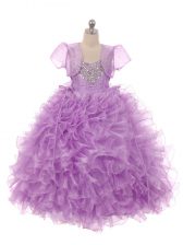Gorgeous Eggplant Purple Girls Pageant Dresses Wedding Party with Beading and Ruffles Straps Sleeveless Lace Up