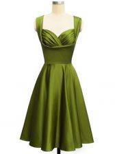  Sleeveless Taffeta Knee Length Lace Up Dama Dress in Olive Green with Ruching