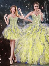 Flare Yellow Sweetheart Neckline Beading and Ruffles Quinceanera Gowns Sleeveless Lace Up