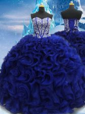  Floor Length Lace Up Quinceanera Gown Royal Blue for Military Ball and Sweet 16 and Quinceanera with Beading