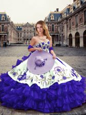 Eye-catching Purple Sleeveless Organza Lace Up 15th Birthday Dress for Military Ball and Sweet 16 and Quinceanera