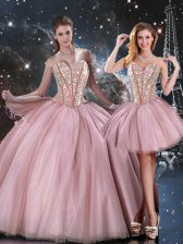 Shining Lilac Sleeveless Tulle Lace Up Sweet 16 Dresses for Military Ball and Sweet 16 and Quinceanera