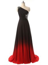  Sleeveless Fading Color Brush Train Lace Up Prom Dress in Multi-color with Beading and Ruching