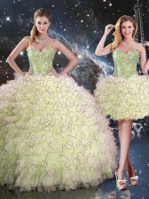Customized Yellow Green Sweetheart Lace Up Beading and Ruffles Vestidos de Quinceanera Sleeveless