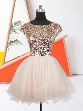 Comfortable Short Sleeves Lace Up Mini Length Sequins Evening Dress