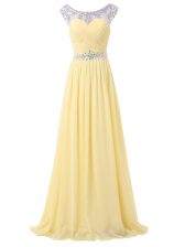  Light Yellow Sleeveless Chiffon Backless Prom Dress for Prom and Military Ball and Sweet 16 and Beach