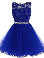 Mini Length Zipper Prom Dress Royal Blue for Prom and Party and Sweet 16 with Beading and Lace and Appliques and Ruffles
