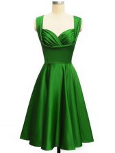  Green Lace Up Vestidos de Damas Ruching Sleeveless Knee Length