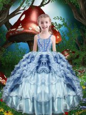  Straps Sleeveless Lace Up Child Pageant Dress Baby Blue Organza