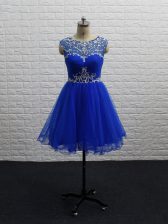 Affordable Sleeveless Mini Length Beading and Ruching Zipper Prom Dress with Royal Blue