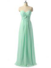 Chic Apple Green Empire Ruching Dama Dress Lace Up Chiffon Sleeveless Floor Length