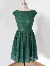Fantastic Knee Length Empire Cap Sleeves Dark Green Dama Dress for Quinceanera Lace Up