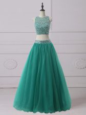  Scoop Sleeveless Tulle Prom Evening Gown Beading Zipper