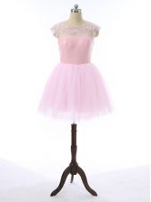 Custom Design Mini Length Zipper Baby Pink for Prom and Party and Sweet 16 with Lace and Appliques