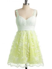 Smart Knee Length Yellow Quinceanera Court Dresses Lace Sleeveless Lace