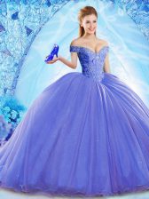 Luxurious Blue Ball Gowns Beading Sweet 16 Dress Lace Up Organza Sleeveless