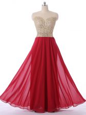 Best Selling Sleeveless Chiffon Floor Length Zipper Prom Dress in Red with Beading