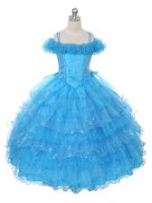 Wonderful Sleeveless Ruffles and Ruffled Layers Lace Up Little Girls Pageant Gowns