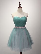 Deluxe Sleeveless Beading and Ruching Lace Up Quinceanera Dama Dress