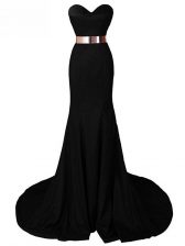 Custom Designed Brush Train Mermaid Dress for Prom Black Sweetheart Chiffon Sleeveless Lace Up