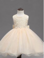  Sleeveless Lace and Bowknot Backless Little Girl Pageant Gowns