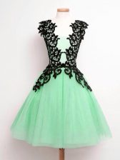  Apple Green Straps Lace Up Lace Court Dresses for Sweet 16 Sleeveless