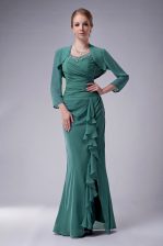 Simple Beading Dress for Prom Green Zipper Sleeveless Floor Length