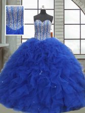  Royal Blue Sweetheart Lace Up Beading and Ruffles and Sequins 15 Quinceanera Dress Sleeveless