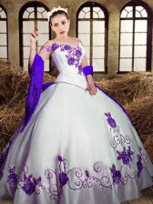 Inexpensive White Taffeta Lace Up Sweetheart Sleeveless Floor Length Quinceanera Dresses Embroidery