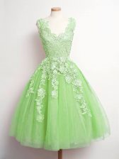 Ideal V-neck Sleeveless Lace Up Dama Dress for Quinceanera Tulle