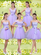  Lilac Lace Up Court Dresses for Sweet 16 Lace and Belt Sleeveless Knee Length