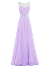  Floor Length Lavender Prom Dresses Chiffon Sleeveless Beading