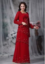 Stylish Floor Length Wine Red Prom Evening Gown Chiffon Sleeveless Beading