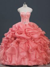  Organza Sleeveless Floor Length Quinceanera Dress and Beading and Ruffles and Pick Ups