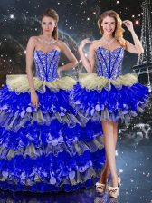 Stunning Multi-color Sleeveless Floor Length Beading and Ruffles and Ruffled Layers Lace Up Quinceanera Gown