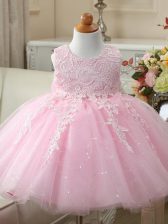  Baby Pink Sleeveless Tulle Zipper Pageant Gowns For Girls for Wedding Party