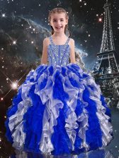  Straps Sleeveless Organza Kids Formal Wear Beading and Ruffles Lace Up