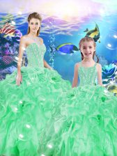 Fantastic Sleeveless Floor Length Beading and Ruffles Lace Up Sweet 16 Dresses with Apple Green