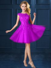  Bateau Cap Sleeves Tulle Quinceanera Court of Honor Dress Lace and Belt Lace Up