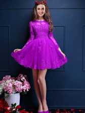 Edgy 3 4 Length Sleeve Beading and Lace and Appliques Lace Up Quinceanera Court of Honor Dress