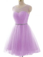 Fashionable Scoop Sleeveless Lace Up Prom Evening Gown Lavender Tulle